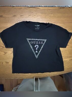 Guess Black Tee with Crystal Triangle Logo